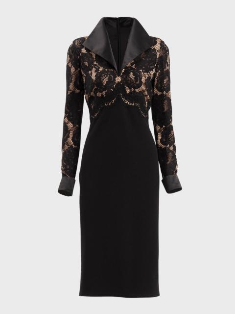 TADASHI SHOJI Two-Tone Lace-Bodice Bodycon Midi Dress
