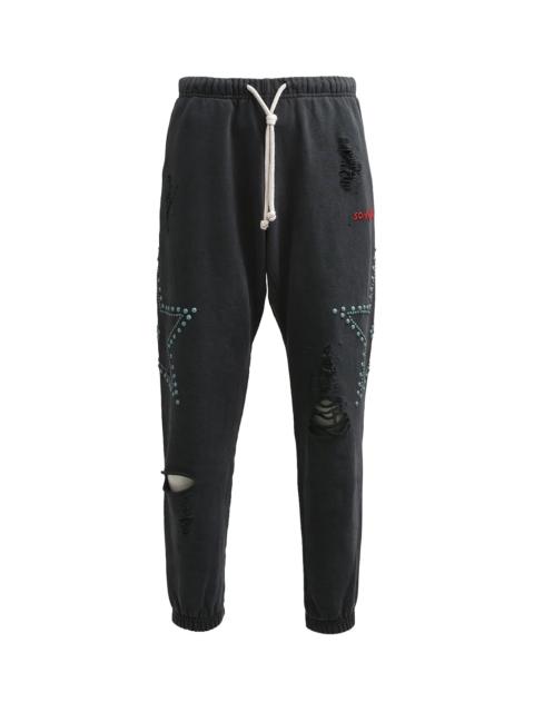 SATOSHI NAKAMOTO Distressed Star Studded Sweatpants "Black Multi" SAT070