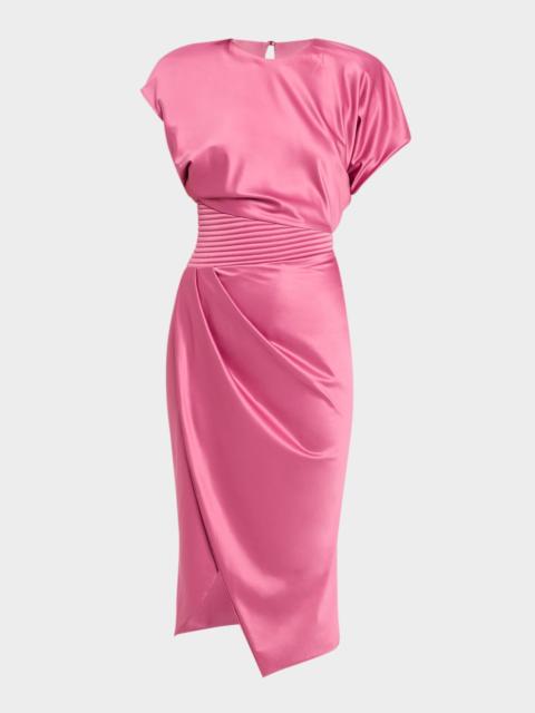 ZHIVAGO Bond Draped Stretch Satin Midi Sheath Dress