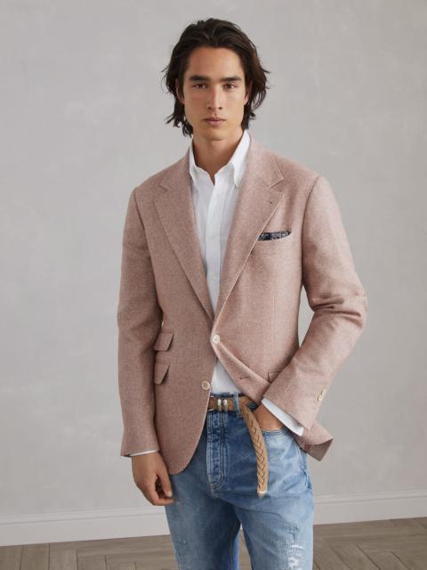 Brunello Cucinelli Flecked wool, silk and cashmere comfort chevron deconstructed Cavallo blazer
