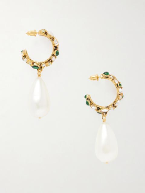 SAINT LAURENT Gold-tone, Crystal And Pearl Hoop Earrings