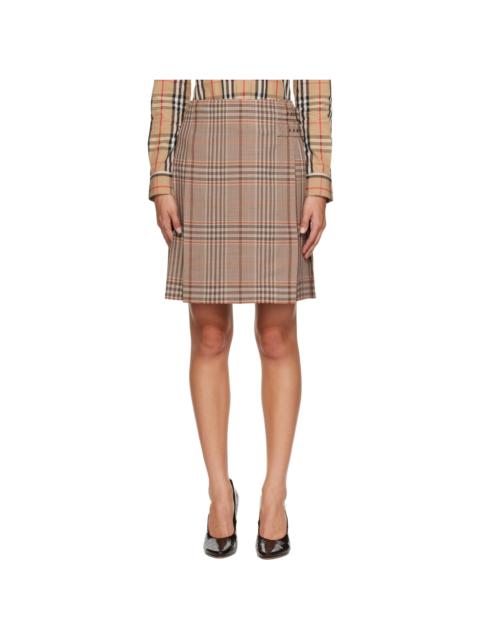 Burberry Beige Check Wool Kilt Midi Skirt