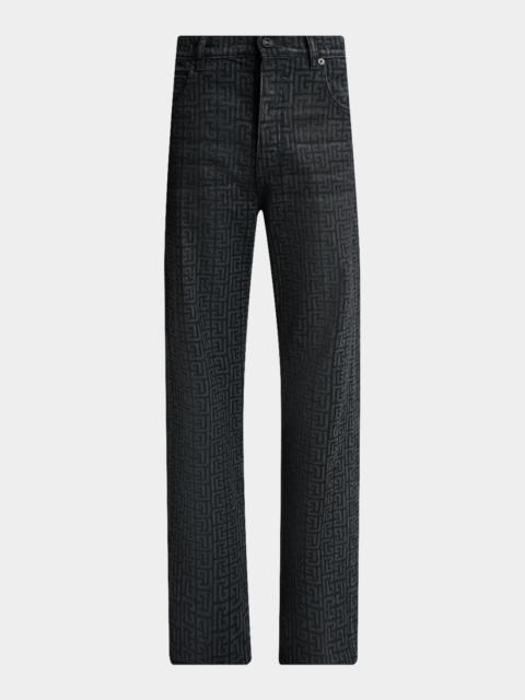 Balmain Men's Loose-Fit Monogram Denim Jeans