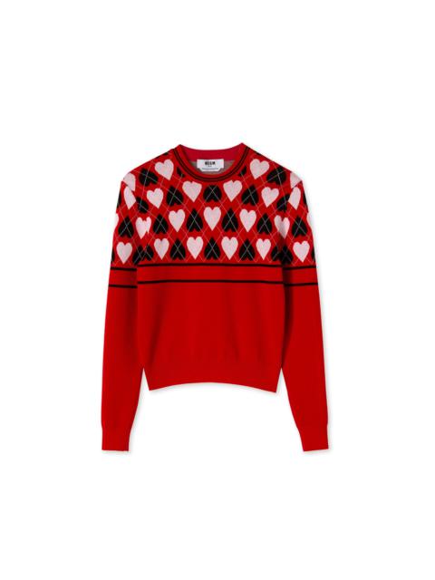 MSGM Viscose sweater with "Active Hearts"  motif