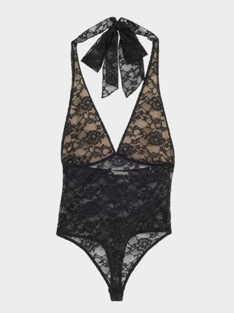 Alice + Olivia Lina Plunging V Lace Bodysuit