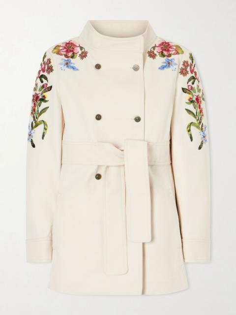 Valentino Belted embellished embroidered denim jacket Cream