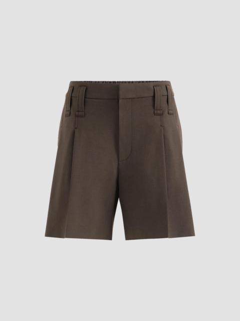 Brunello Cucinelli Women's Tropical Luxury Wool Formal Shorts with Monili - Coffee