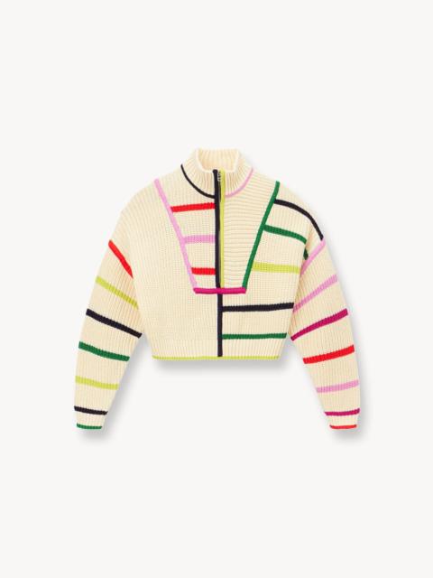 STAUD CROPPED HAMPTON SWEATER CREAM RAINBOW MULTI