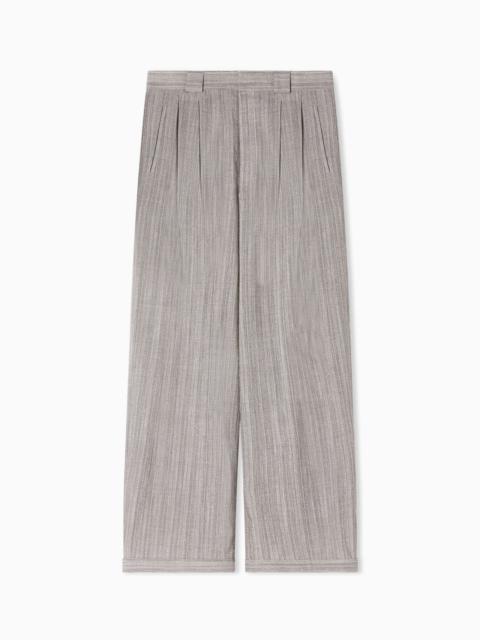 EMPORIO ARMANI MULTI-STRIPED 3D EFFECT JASPÉ JACQUARD TROUSERS