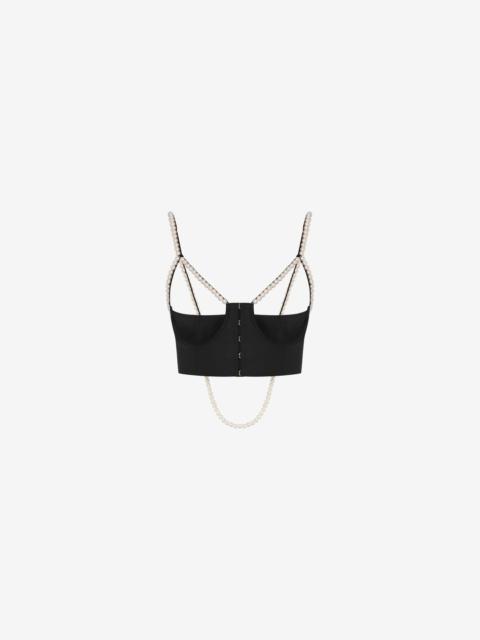 Moschino STRETCH POPLIN CROP TOP WITH PEARLS