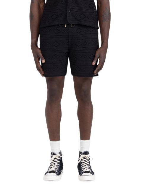 HONOR THE GIFT Men's Pointelle-Knit Crocheted Drawstring Shorts - Black