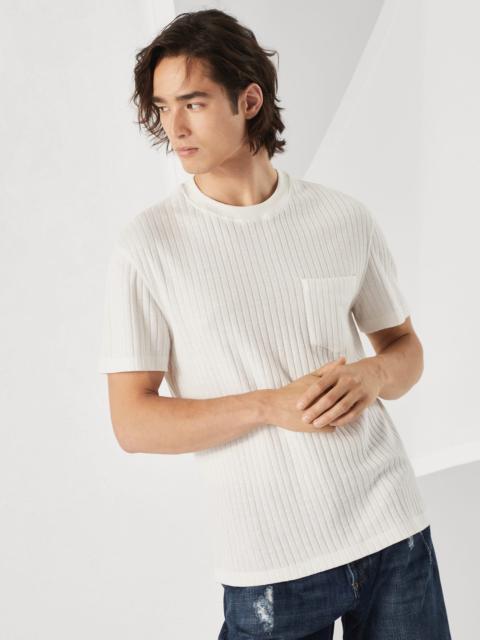 Brunello Cucinelli Ribbed linen and cotton jersey crew neck T-shirt with chest pocket