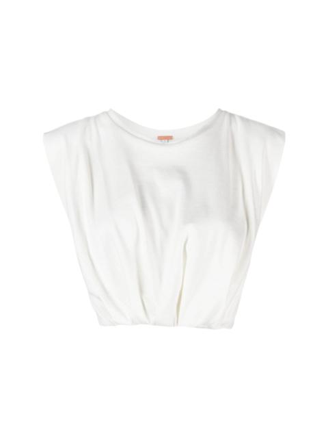 sleeveless ruched cropped top