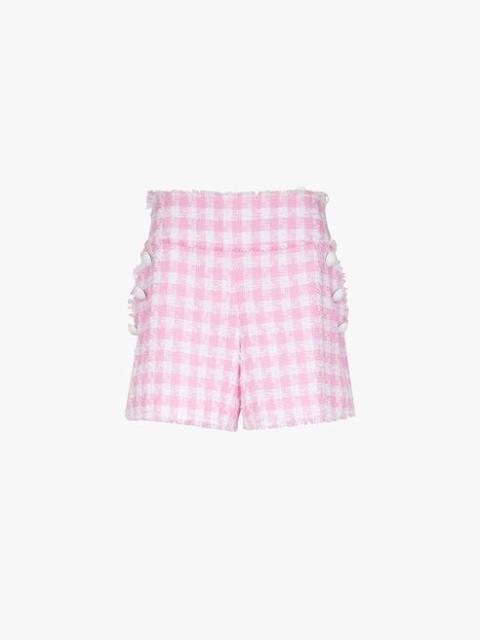Balmain High-waisted white and pale pink tartan tweed shorts