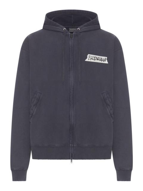 BALENCIAGA MEN`S MASKING TAPE OVERSIZED ZIP-UP HOODIE