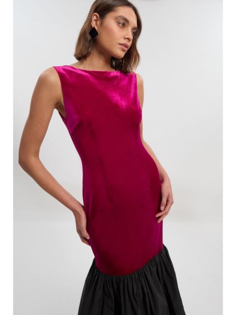 KAREN MILLEN Velvet Sleeveless Body With Taffeta Drop Waist Maxi Dress