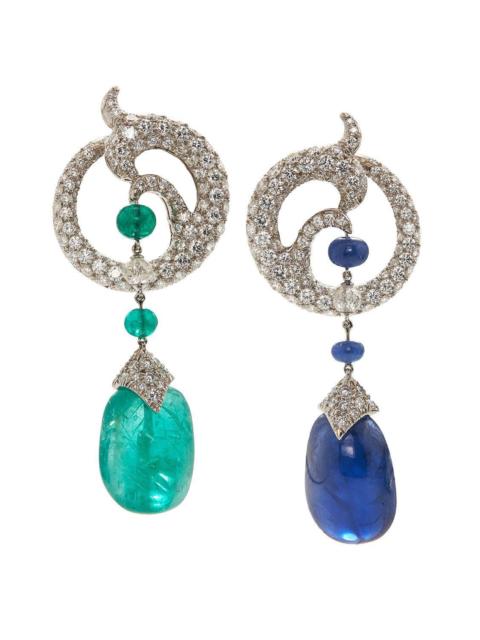 DAVID WEBB Sapphire Emerald Mix Match Couture Earrings