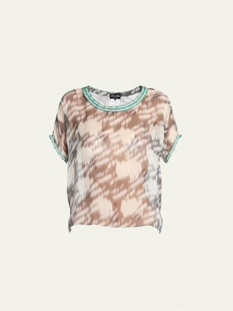 GIORGIO ARMANI Abstract Leopard Print Sheer Blouse
