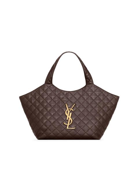 SAINT LAURENT Women's Icare Medium Tote Bag in Quilted Nappa - Dark Chocolate