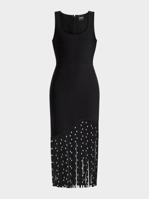 HERVE LEGER Regan Crystal Fringe Sleeveless Midi Dress