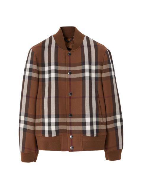 checked wool-blend bomber jacket