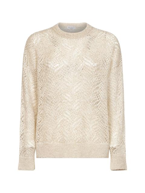 Brunello Cucinelli Ivory Dazzling Abstract Leaf sweater