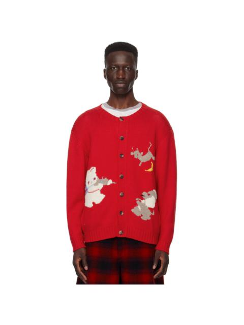 BODE Red Novelty Prose Cardigan