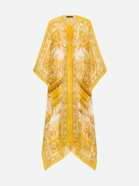 Long silk chiffon dress with majolica print
