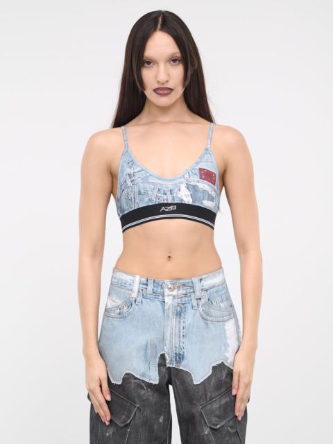 Andersson Bell Denim Printed Bra Crop Top