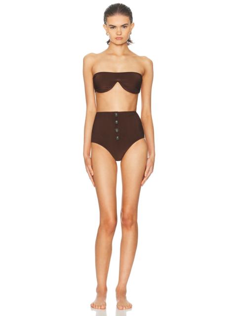 ADRIANA DEGREAS Corduroy High-Leg Strapless Bikini Set