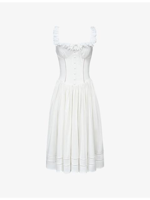 House of CB Phoebe Square-Neck Stretch-Cotton Midi Dress