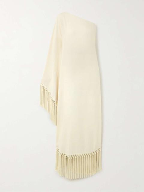 Arno one-sleeve fringed cady gown