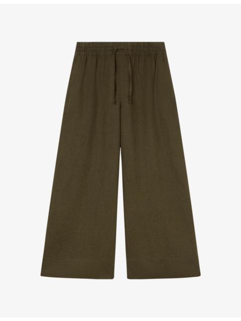 WHISTLES Wide-Leg Drawstring-Waist Linen Trousers
