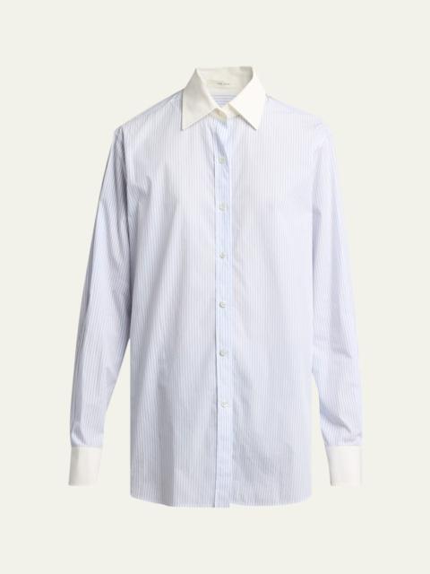 The Row Hilbert Striped Button-Down Tunic Shirt