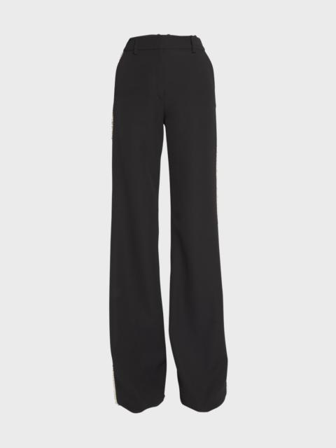Side-Embroidered Flare Wool Pants