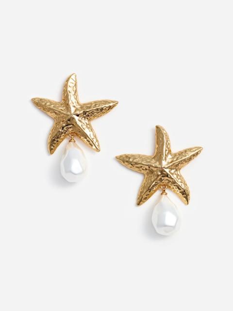 self-portrait Mottled Gold Sea Star Pearl Earrings