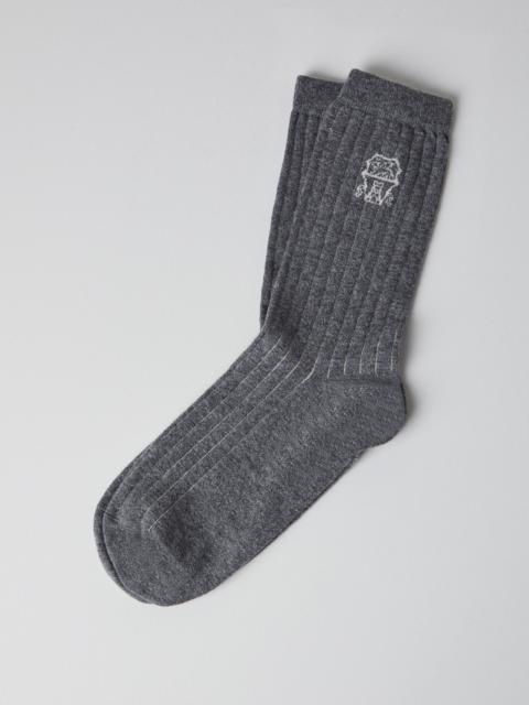 Brunello Cucinelli Cashmere chalk stripe effect socks with logo