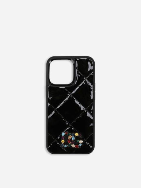 Dolce & Gabbana Patent leather iPhone 13 cover with rhinestone-detailed DG logo