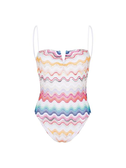 Wave knitted-overlay swimsuit