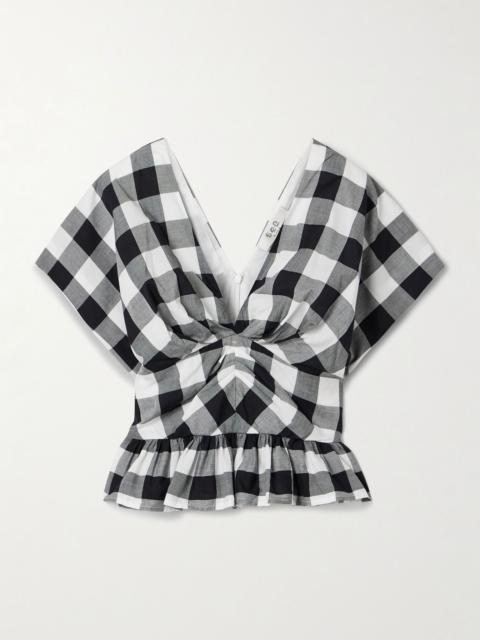 Sea Gathered gingham cotton-poplin peplum top Multi