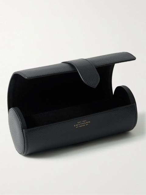 Smythson Panama Cross-Grain Leather Watch Roll Midnight blue