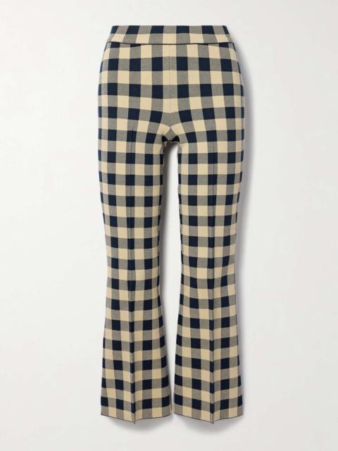 Kick cropped checked stretch-cotton flared pants