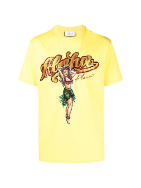 PHILIPP PLEIN graphic-print crystal-embellished T-shirt