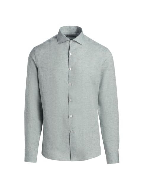 Canali Men's Solid Linen Sport Shirt - Teal