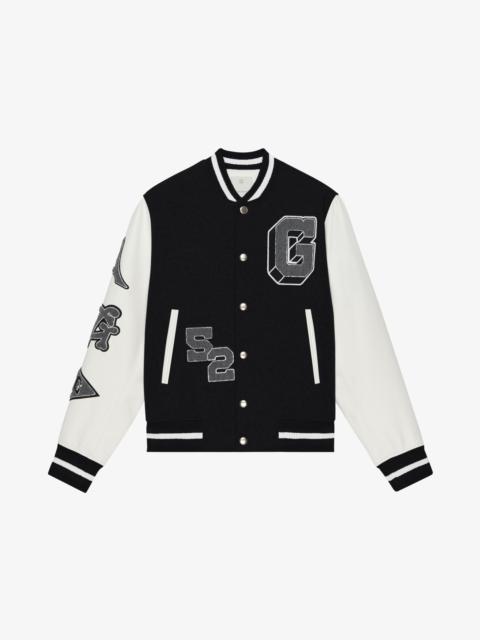VARSITY JACKET IN EMBROIDERED WOOL AND LEATHER