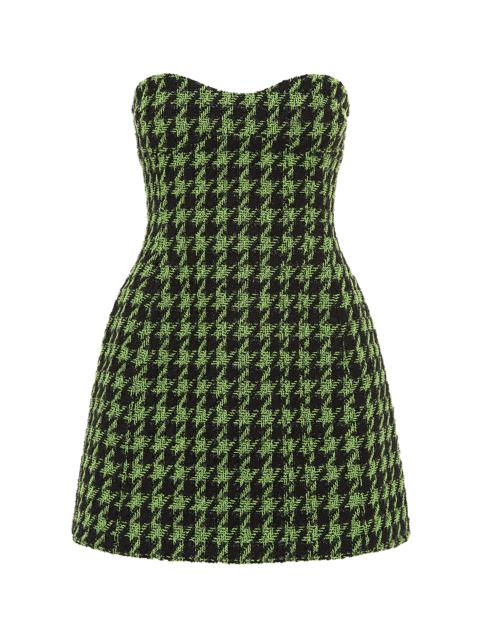 LEO LIN Rayna Houndsooth Tweed Mini Dress green