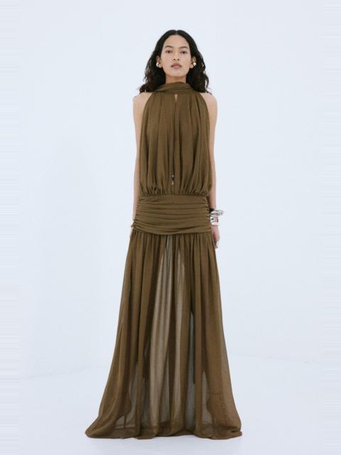 De La Vali CRUZ MAXI DRESS IN TAUPE CHIFFON