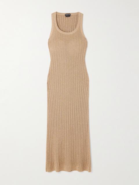 TOM FORD Metallic Ribbed-knit Midi Dress