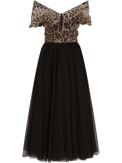 Dolce & Gabbana leopard print-panel tulle gown