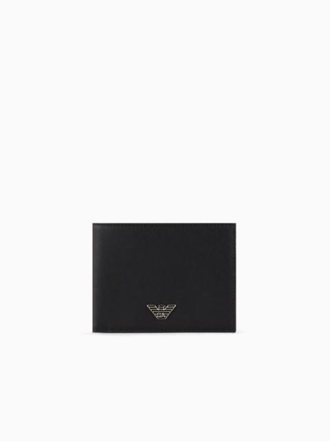 EMPORIO ARMANI ASV REGENERATED SAFFIANO LEATHER COIN-POCKET WALLET WITH EAGLE PLATE